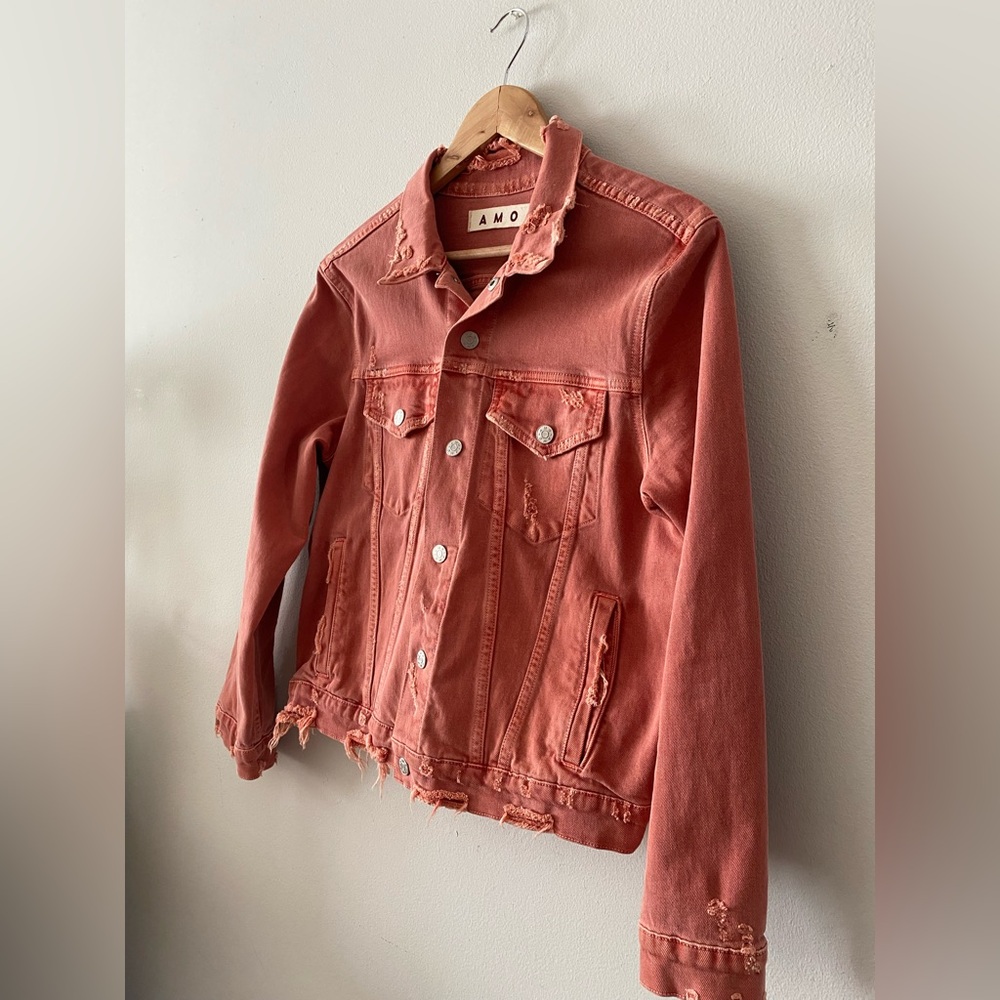 NWOT Womens Amo Pop Canyon Rose Snap Button Distressed Denim Jacket size L - Picture 4 of 16